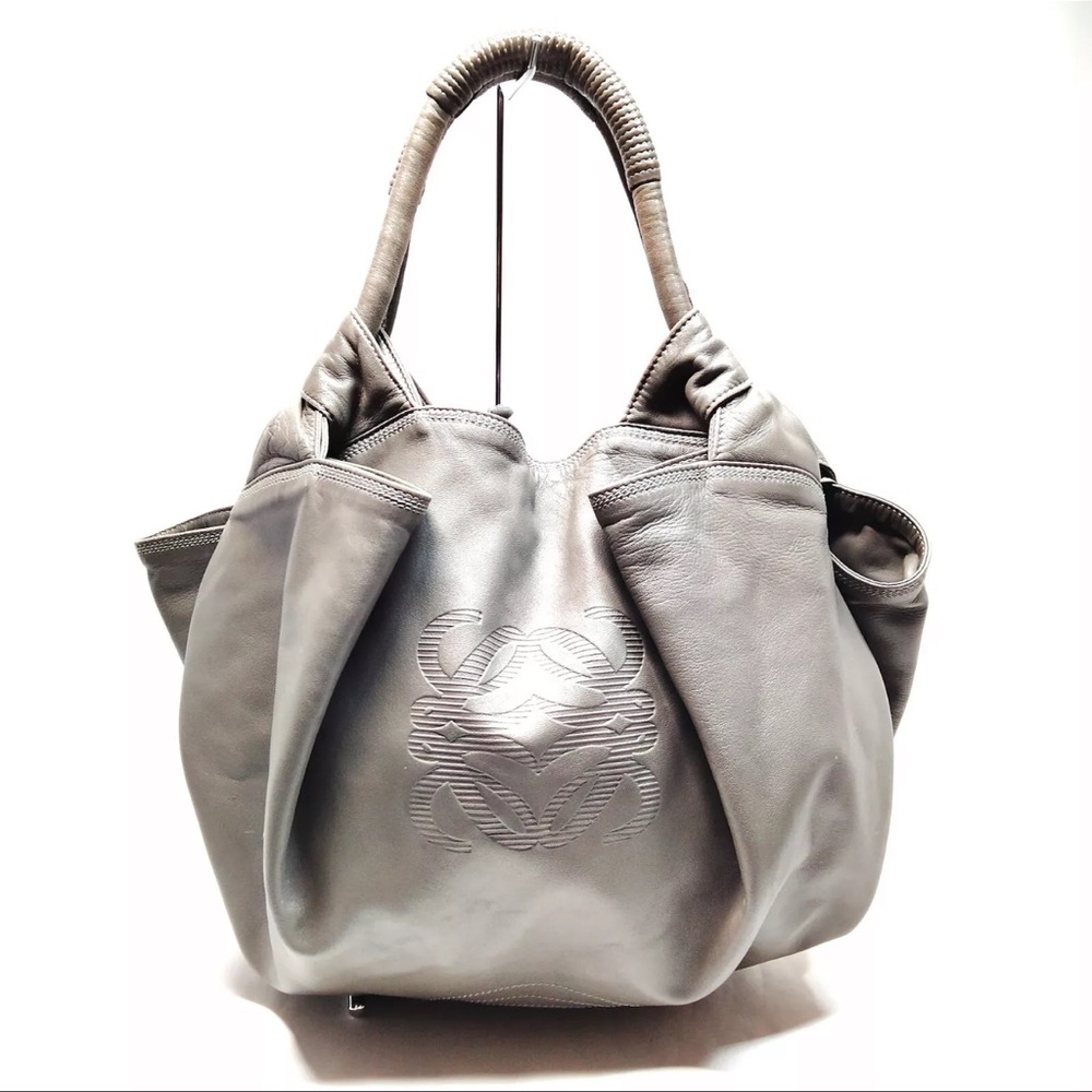 AUTH LOEWE Leather Gray Tote Bag